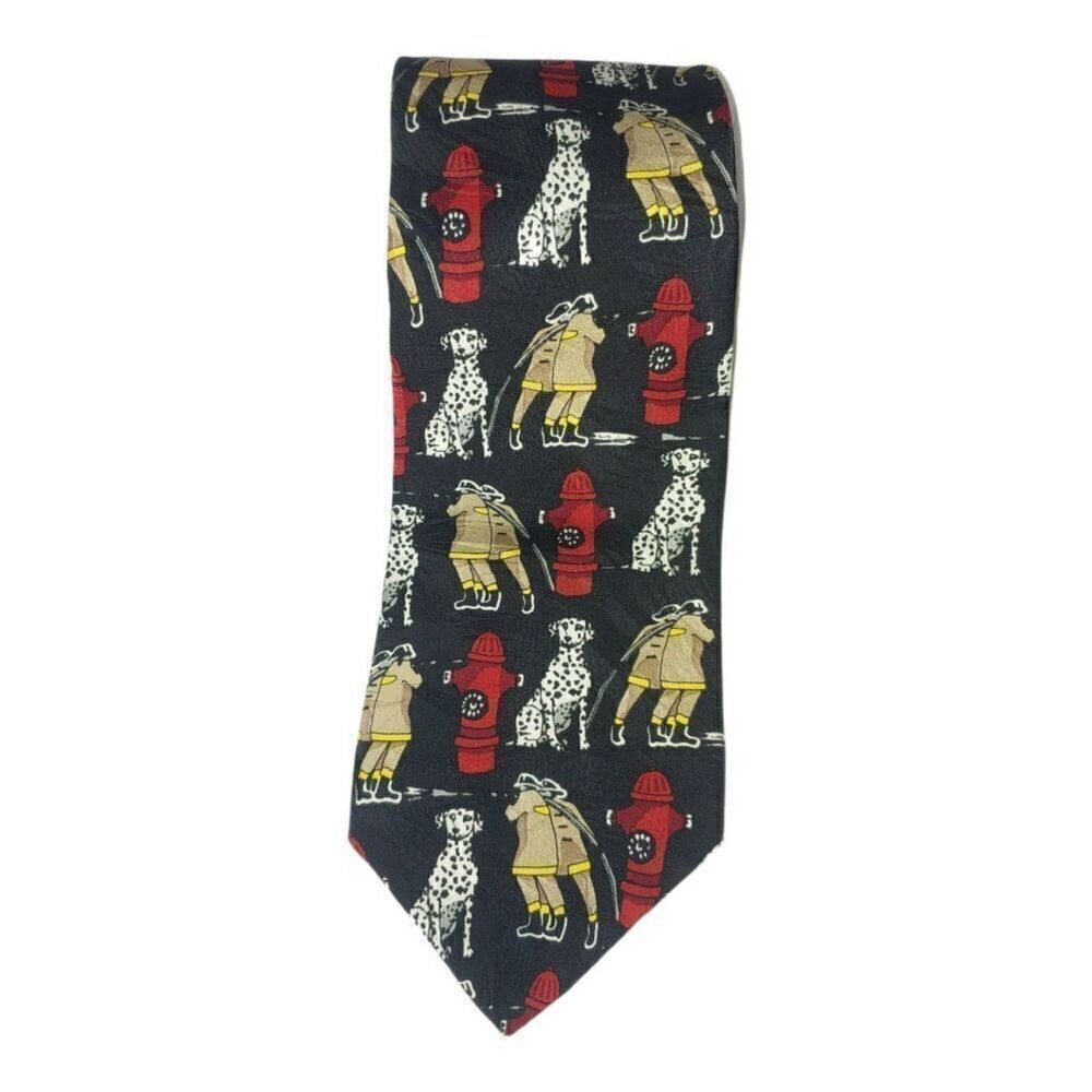 Ralph Marlin VINTAGE Mens Red/Black "Firemen, Dogs & Hydrants" Tie
